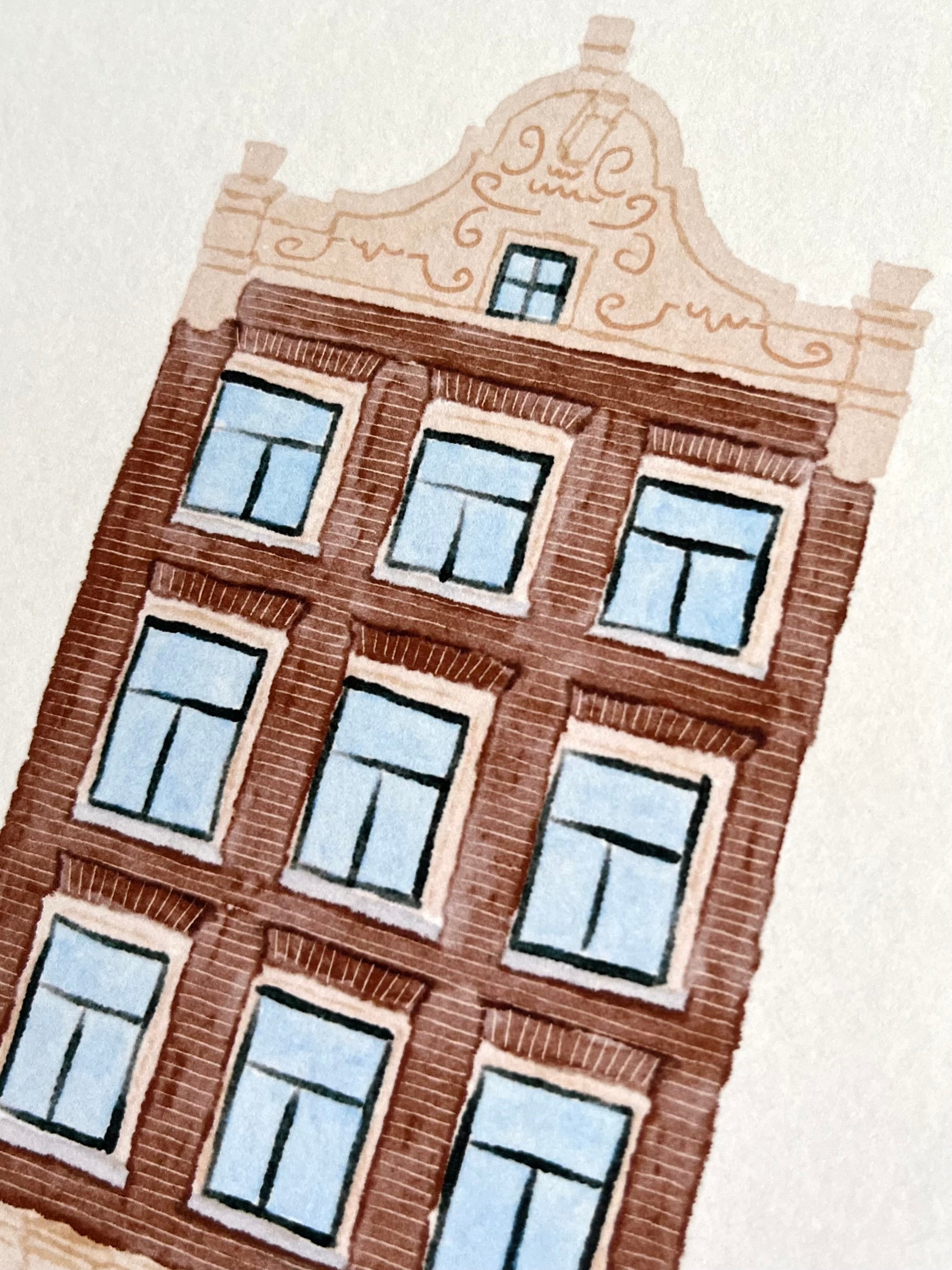 Tekening van Febo snackbar aan de Nieuwezijds Voorburgwal in Amsterdam. Door Anne Neuteboom, cabaretier. Anne Neut Boetiek.