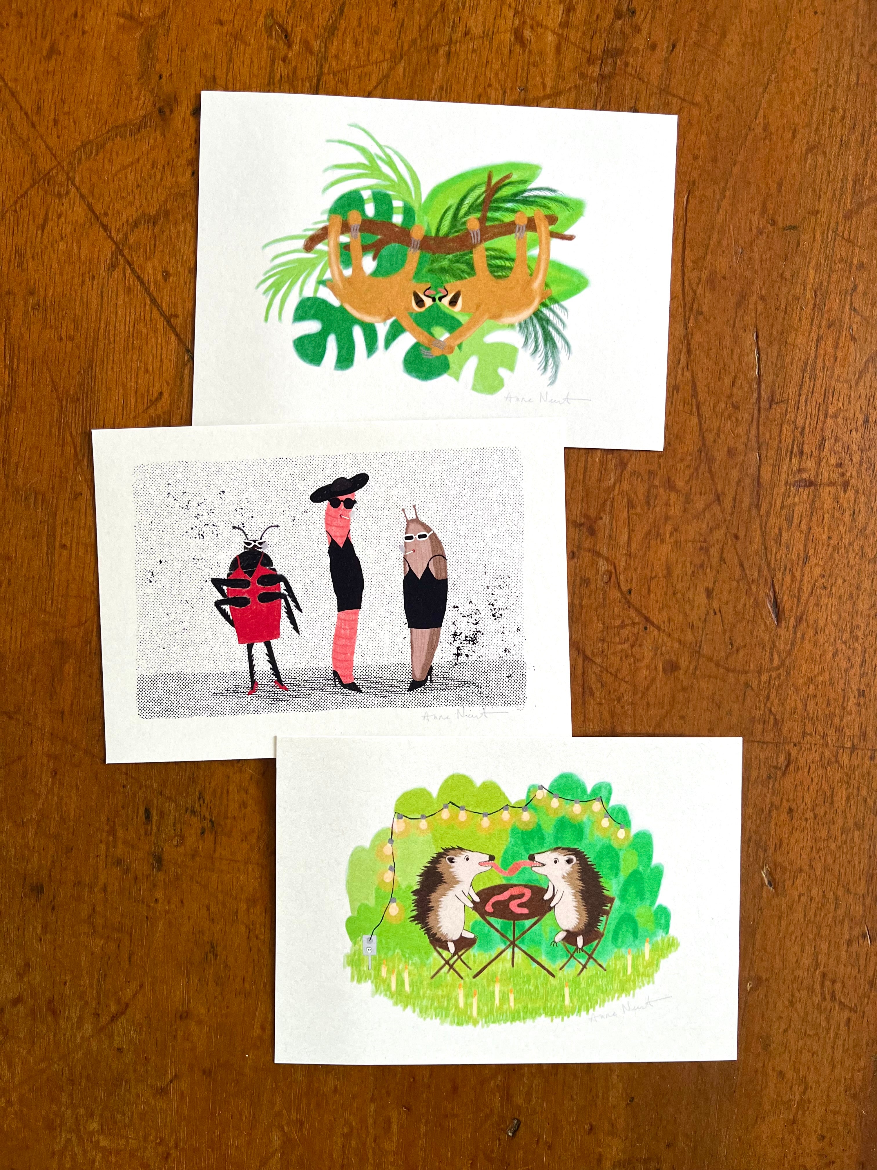 Fine art prints van verschillende grappige tekeningen van dieren. Getekend door Anne Neuteboom cabaretier Anne Neut Boetiek.