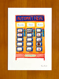Tekening van een automatiek met protheses door Anne Neuteboom cabaretier Anne Neut Boetiek