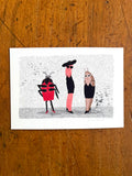 Fine art print van een tekening van een lieveheersbeestje, een worm en een slak in Fashion Week outfits. Getekend door Anne Neuteboom cabaretier Anne Neut Boetiek.