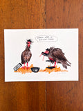 Fine art print van een tekening van twee Heremietibissen die muziek maken. Getekend door Anne Neuteboom, cabaretier. 