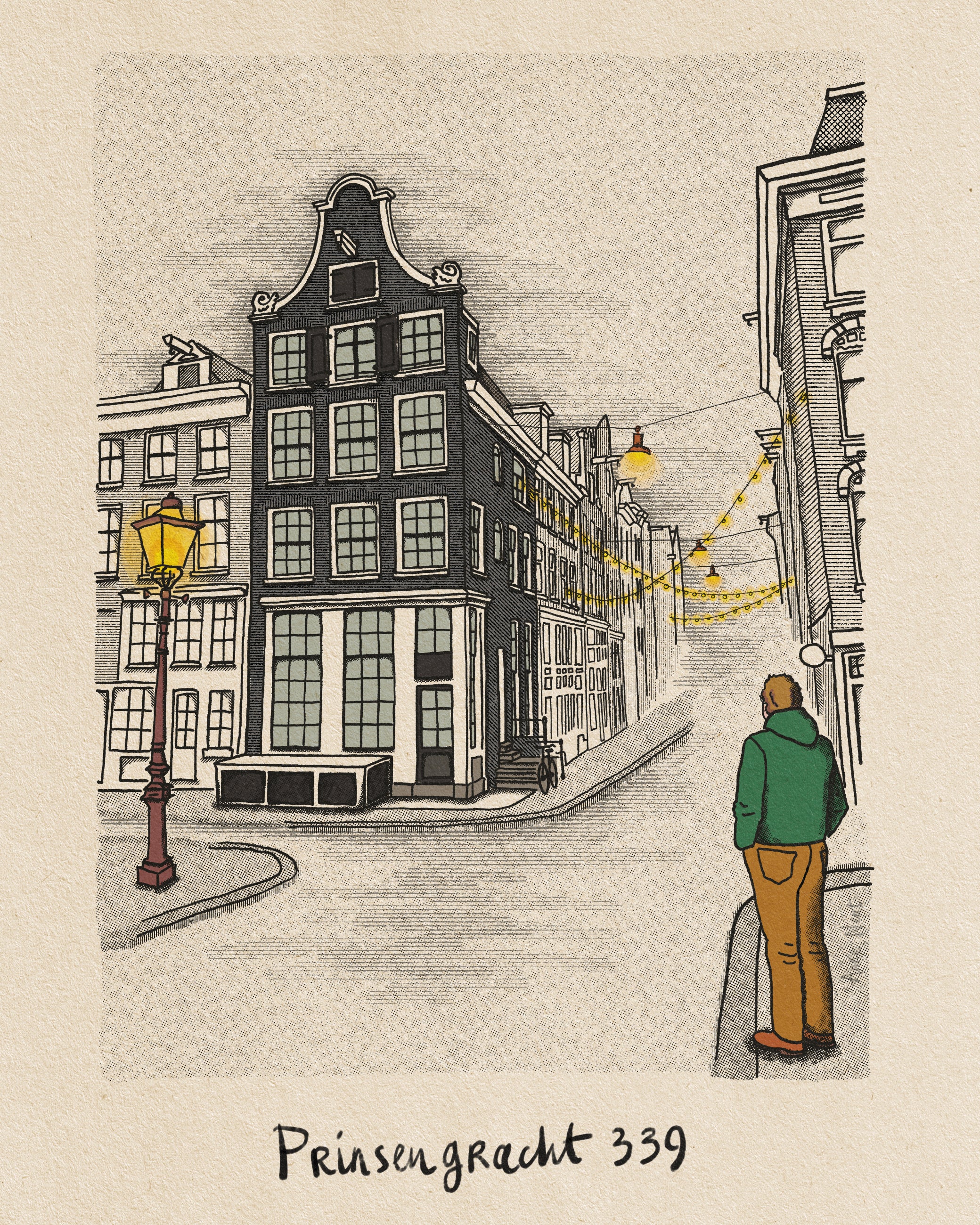 Tekening van Prinsengracht 339 Amsterdam door Anne Neuteboom Anne Neut Boetiek