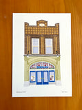 Tekening van de Zeeman in de Hinthamerstraat in Den Bosch in het Cinema Royal gebouw door Anne Neuteboom cabaretier Anne Neut Boetiek