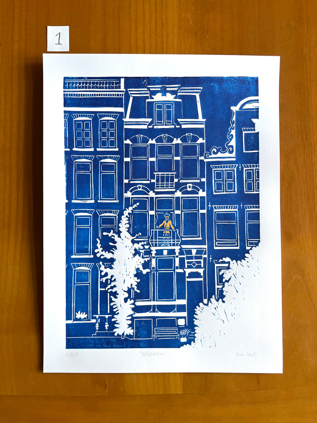 Linoprint van tekening Herengracht Amsterdam door Anne Neuteboom cabaretier Anne Neut Boetiek