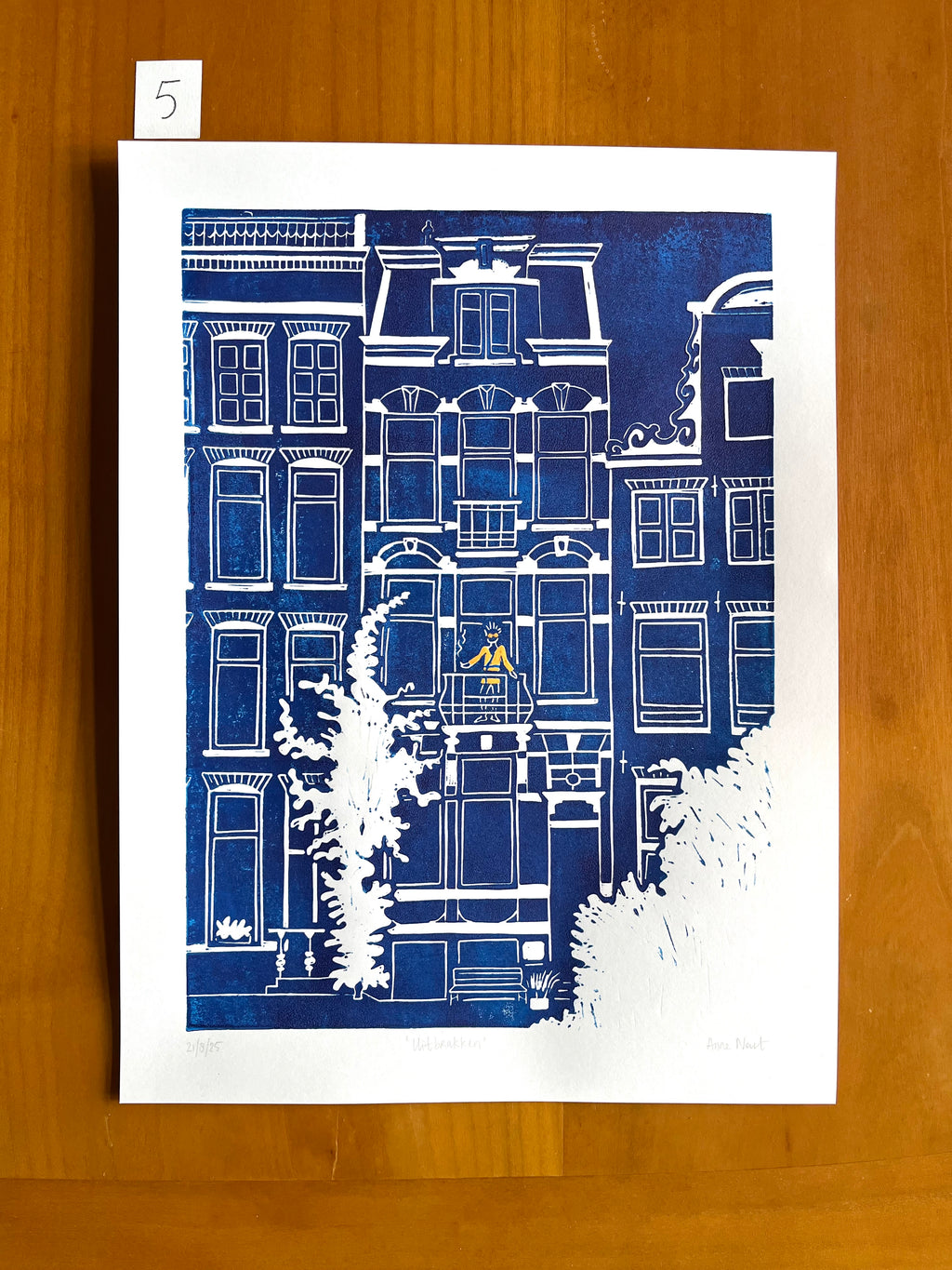Linoprint van tekening Herengracht Amsterdam door Anne Neuteboom cabaretier Anne Neut Boetiek