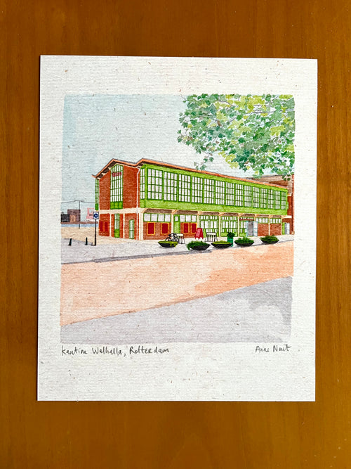 Tekening van Theater Kantine Walhalla met digitale alcohol markers door Anne Neuteboom cabaretier Anne Neut Boetiek