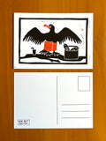 kaart met linoprint van aalscholver door Anne Neuteboom cabaretier Anne Neut Boetiek