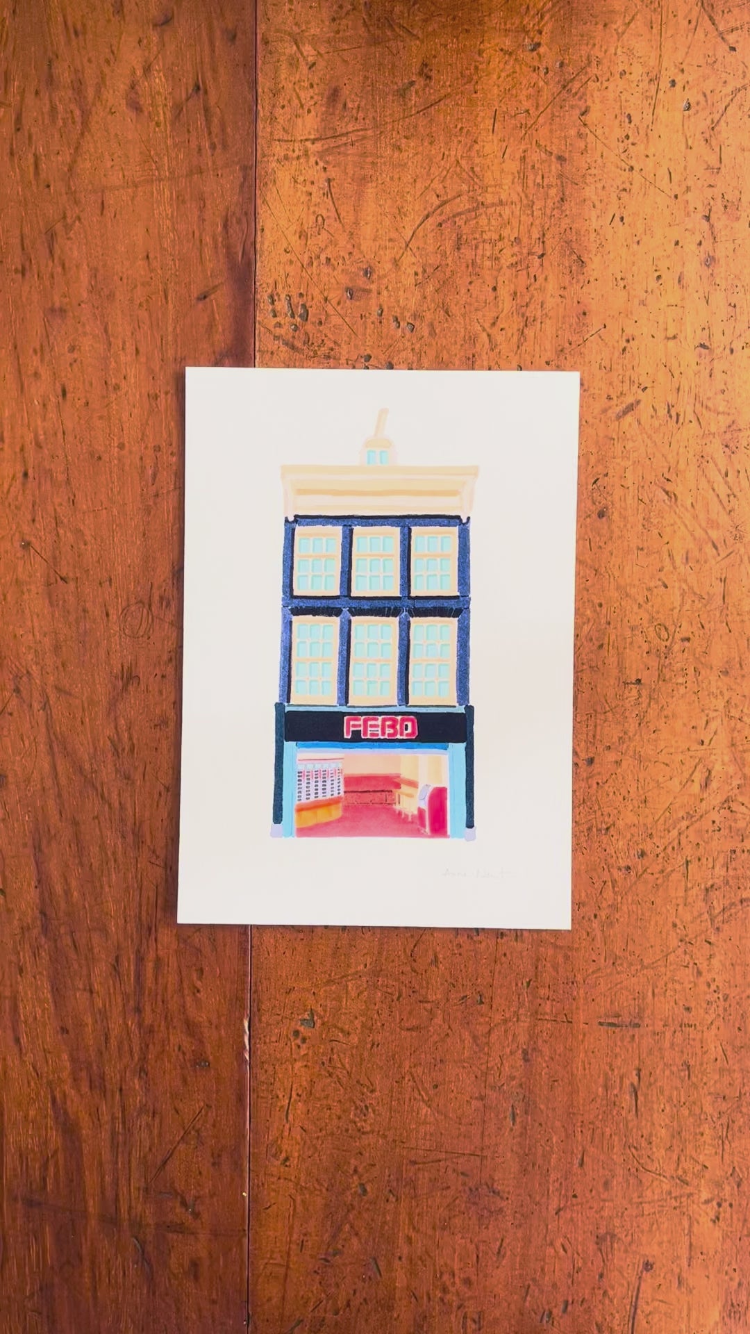 Tekening van snackbar aan de Reguliersbreestraat in Amsterdam door Anne Neuteboom cabaretier Anne Neut Boetiek
