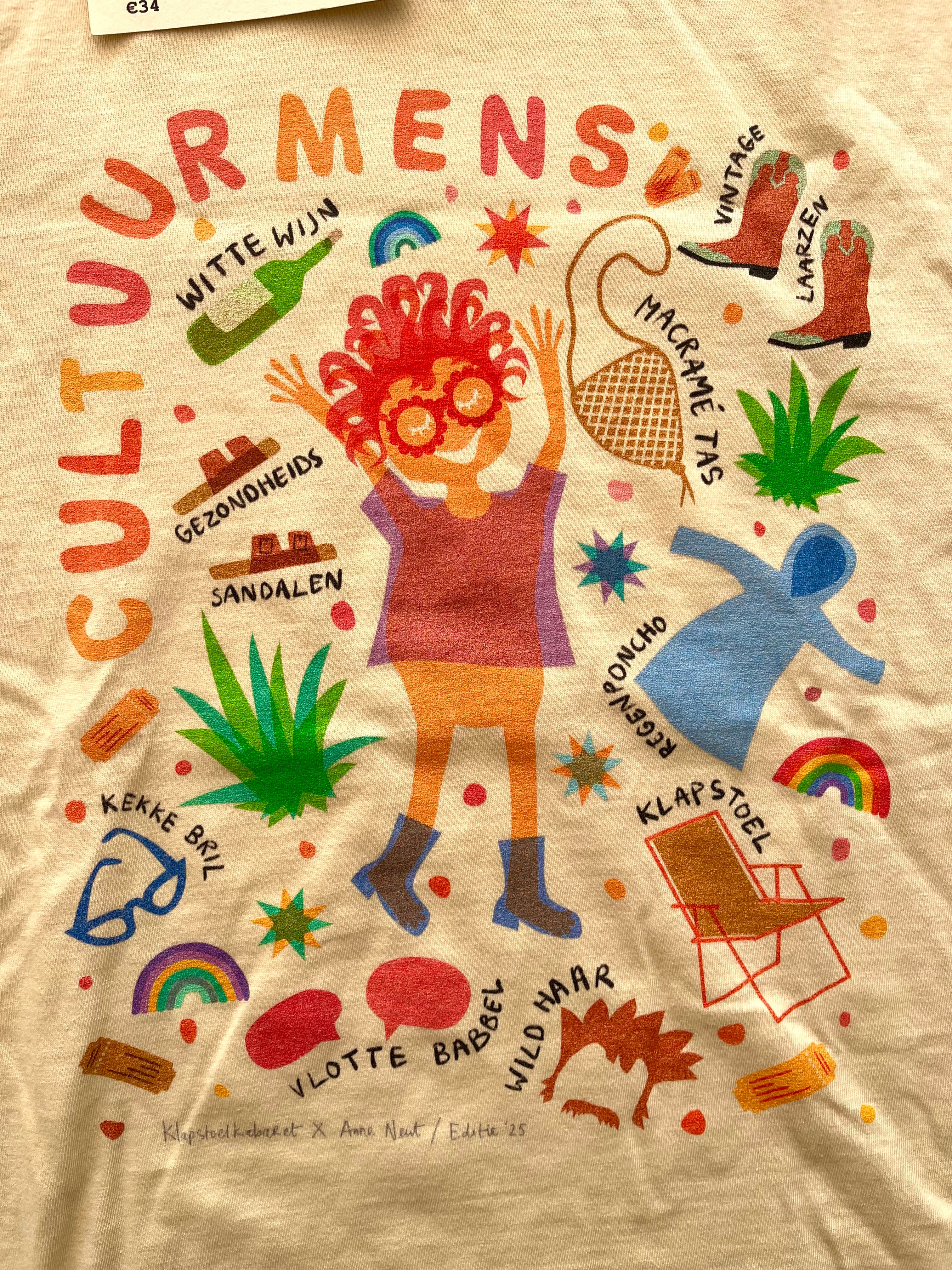 shirt met riso print van cultuurmens getekend door Anne Neuteboom in samenwerking met Klapstoelkabaret