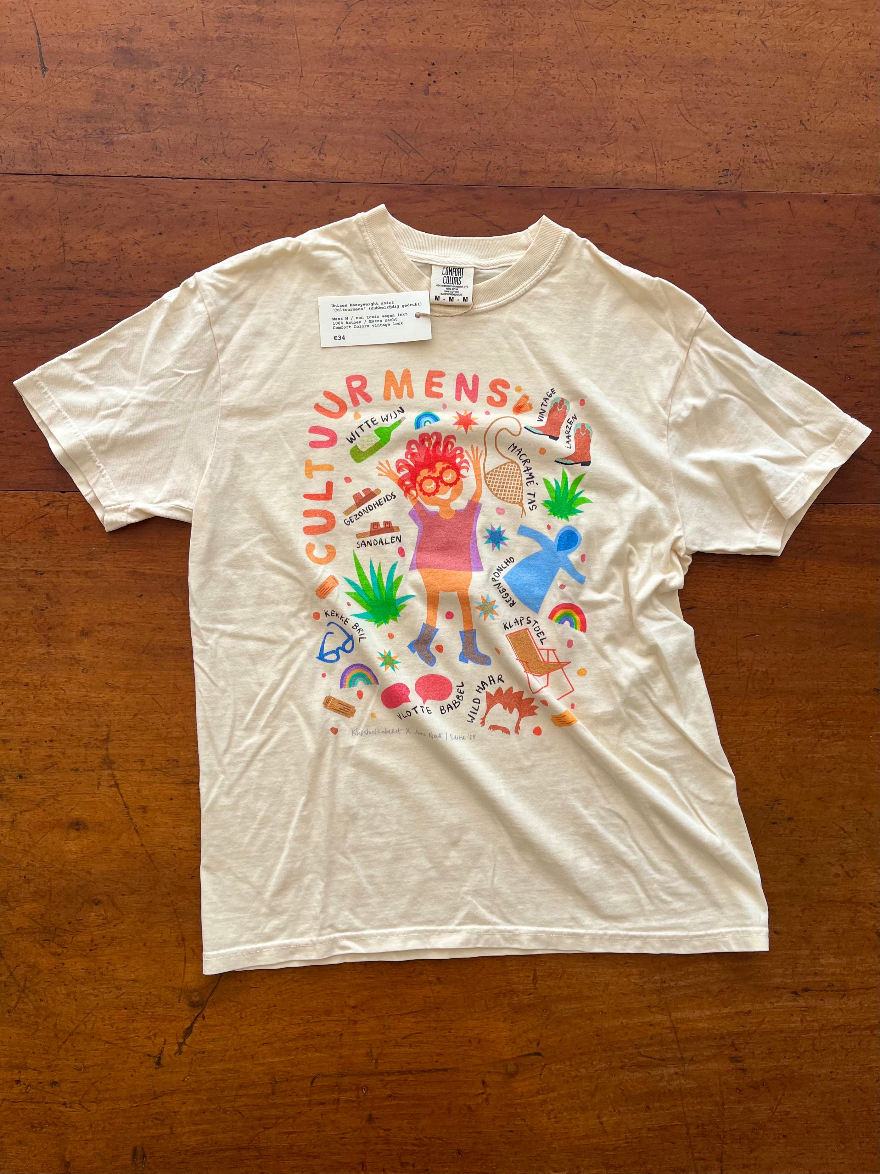 shirt met riso print van cultuurmens getekend door Anne Neuteboom in samenwerking met Klapstoelkabaret